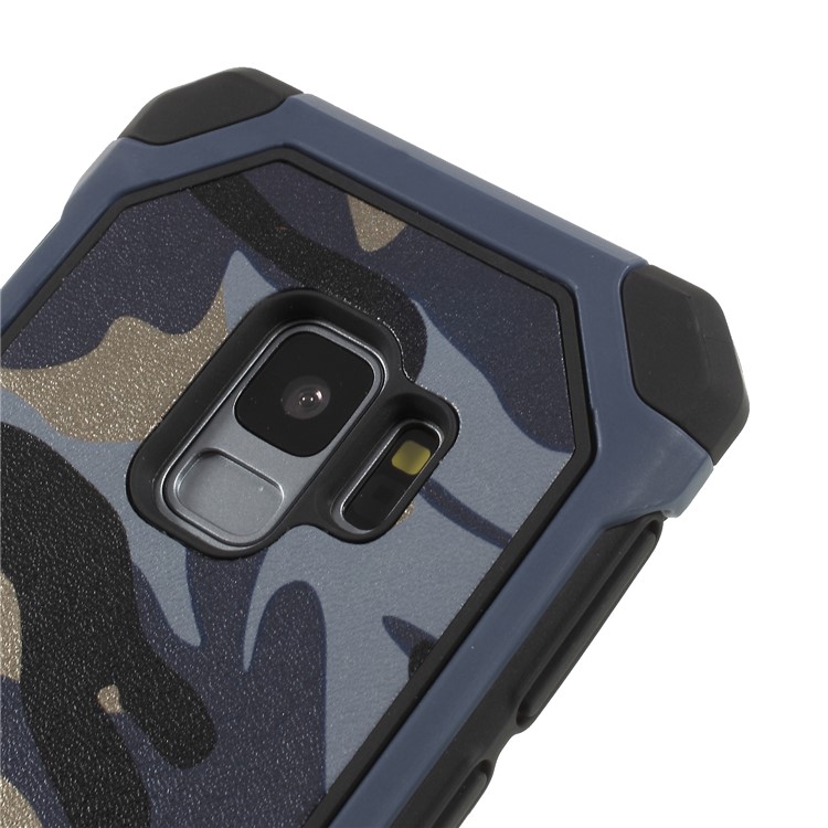 For Samsung Galaxy S9 G960 Camouflage Leather Coated PC TPU Hybrid Phone Cover - Dark Blue-3