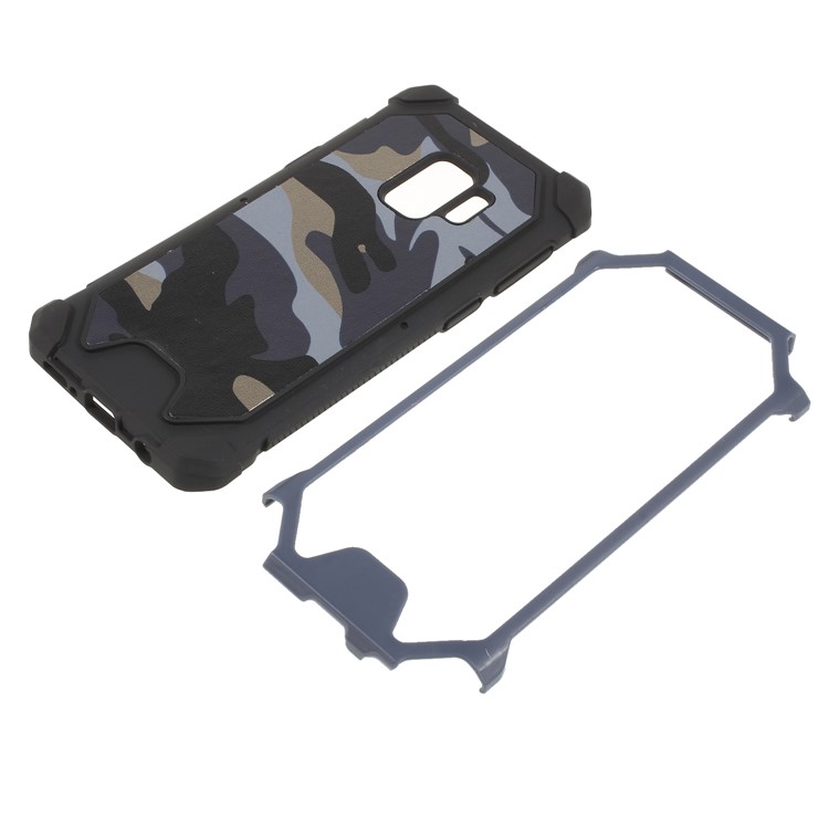 For Samsung Galaxy S9 G960 Camouflage Leather Coated PC TPU Hybrid Phone Cover - Dark Blue-6