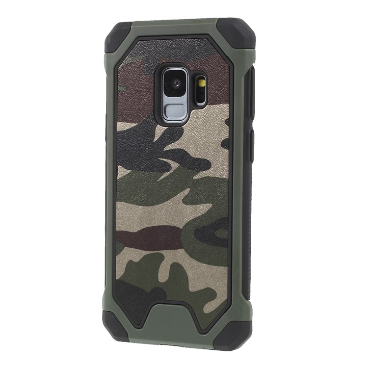 Accessoire De Boîtier Hybride PC TPU Enduit De Cuir Camouflage Pour Samsung Galaxy S9 G960 - Armée Verte-3