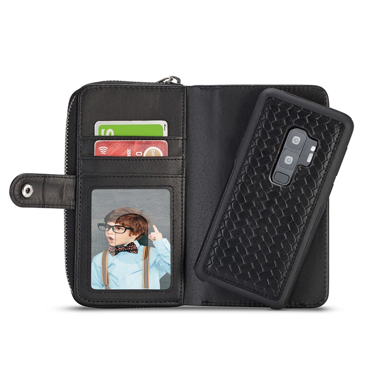 Woven Texture Detachable 2-in-1 Zipper Wallet Leather Phone Casing for Samsung Galaxy S9+ SM-G965 - Black-5