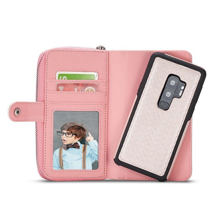 Woven Texture Detachable 2-in-1 Zipper Wallet Leather Mobile Phone Shell for Samsung Galaxy S9 Plus SM-G965 - Gold-4