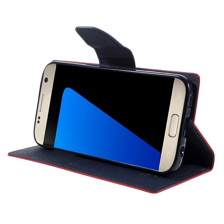 Quecksilber GooPery Ledertasche Für Samsung Galaxy S7, Wallet Stand Schutzhülle - Rot-4