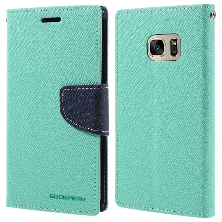 Étui en Cuir Mercury Goospery Pour Samsung Galaxy S7, Couvercle de Perturbation de Protection du Support de Portefeuille - Cyan