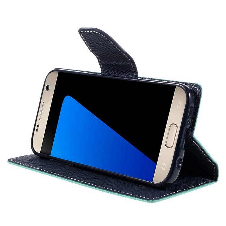 Quecksilber Goospery Ledertasche Für Samsung Galaxy S7, Brieftaschenstand Schutzflip -abdeckung - Cyan