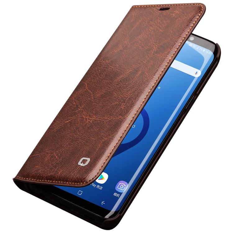 QIALINO Für Samsung Galaxy S9 Plus G965 Echtes Leder Flip Handy-Cover - Braun-2