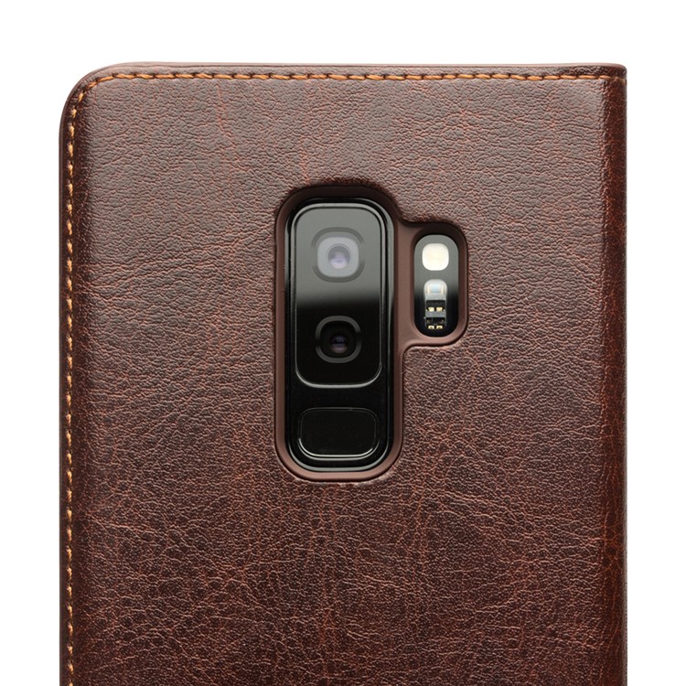QIALINO Für Samsung Galaxy S9 Plus G965 Echtes Leder Flip Handy-Cover - Braun-5