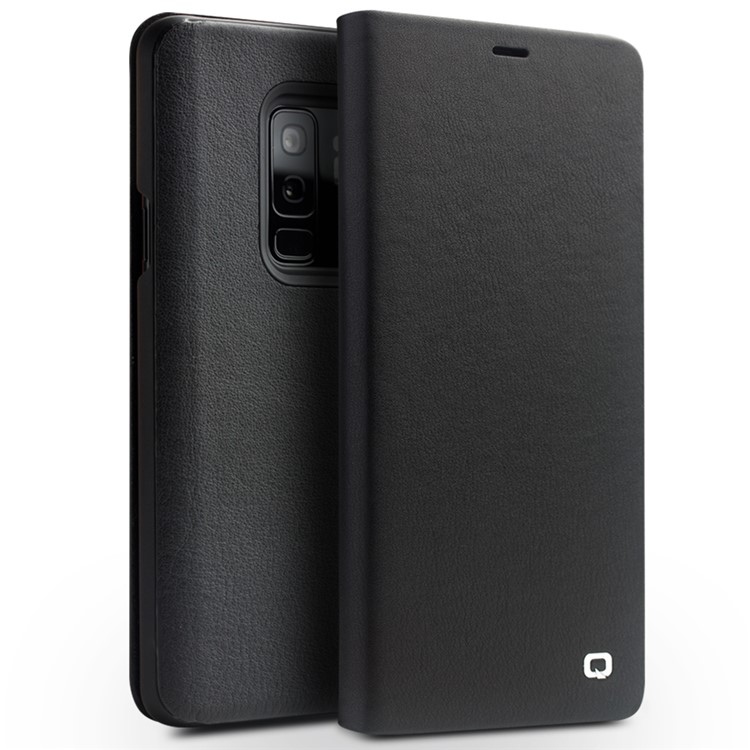 QIALINO Genuine Cowhide Leather Case with Stand for Samsung Galaxy S9+ SM-G965 - Black-1