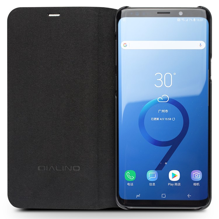QIALINO Genuine Cowhide Leather Case with Stand for Samsung Galaxy S9+ SM-G965 - Black-2