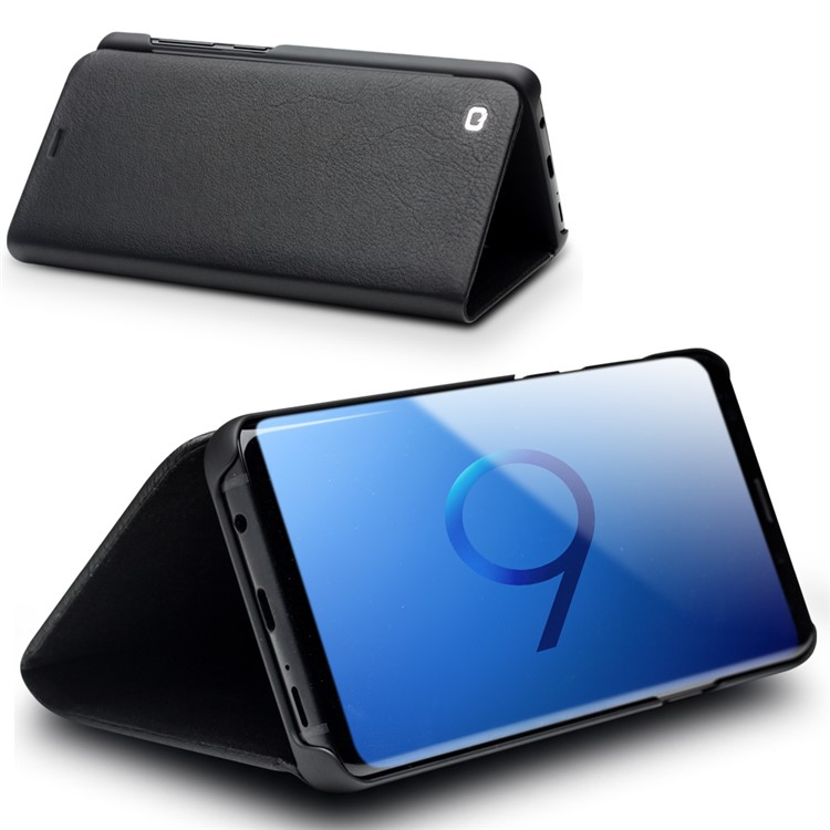 QIALINO Genuine Cowhide Leather Case with Stand for Samsung Galaxy S9+ SM-G965 - Black-3