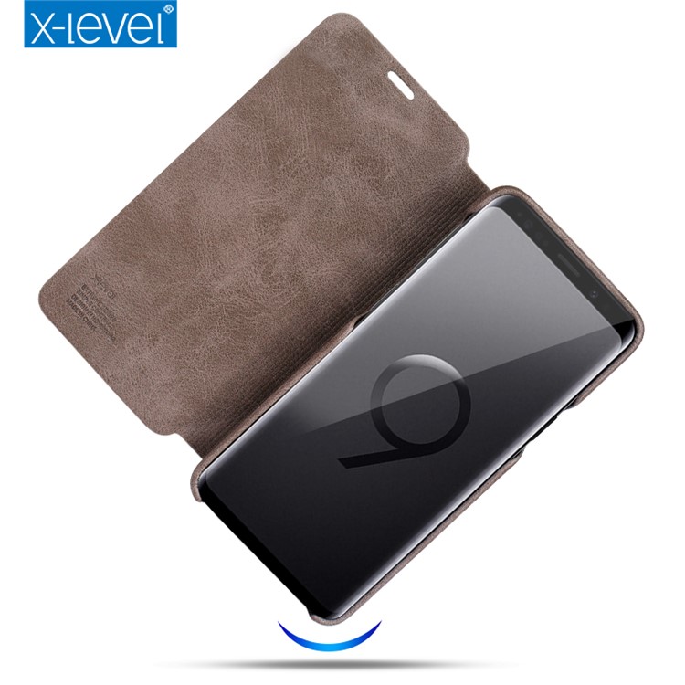 X-LEVEL Stand Leather Phone Folio Cover Case for Samsung Galaxy S9 G960 - Coffee-3