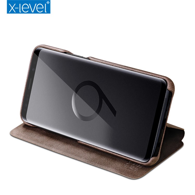 X-LEVEL Stand Leather Phone Folio Cover Case for Samsung Galaxy S9 G960 - Coffee-5