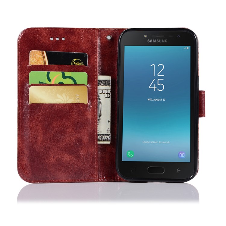 Premium Vintage PU Leather Wallet Stand Phone Case Cover for Samsung Galaxy J2 Pro 2018 - Wine Red-7