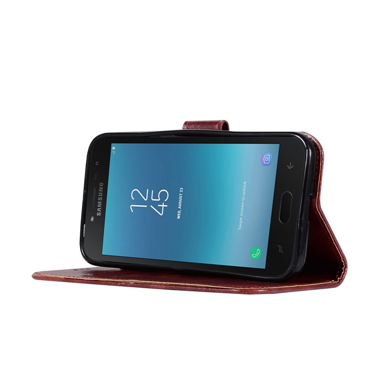 Premium Vintage PU Leather Wallet Stand Phone Case Cover for Samsung Galaxy J2 Pro 2018 - Wine Red-11