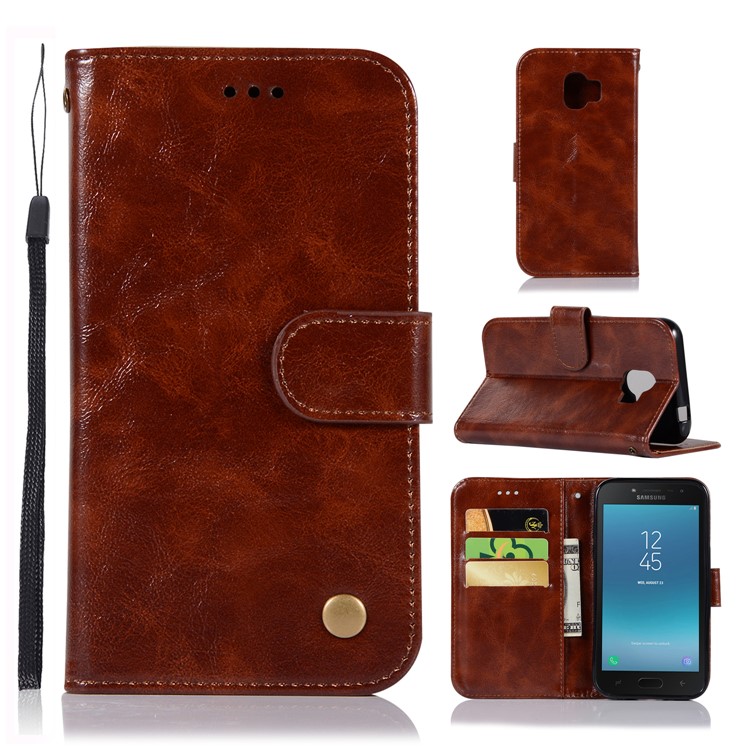 Premium Vintage PU Leather Wallet Stand Phone Protective Case for Samsung Galaxy J2 Pro 2018 - Coffee-1