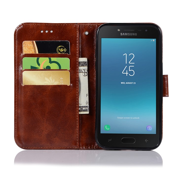 Premium Vintage PU Leather Wallet Stand Phone Protective Case for Samsung Galaxy J2 Pro 2018 - Coffee-7