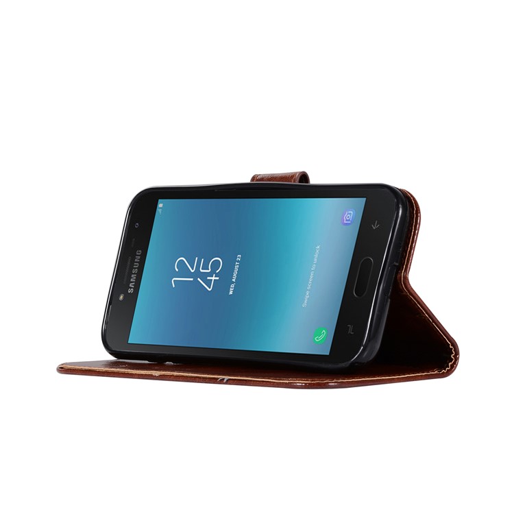 Premium Vintage PU Leather Wallet Stand Phone Protective Case for Samsung Galaxy J2 Pro 2018 - Coffee-9