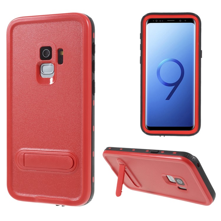 REDPEPPER Dustproof Snowproof Waterproof TPU + PC Case with Kickstand for Samsung Galaxy S9 SM-G960 - Red-1