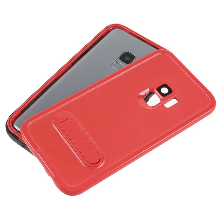 REDPEPPER Dustproof Snowproof Waterproof TPU + PC Case with Kickstand for Samsung Galaxy S9 SM-G960 - Red-8
