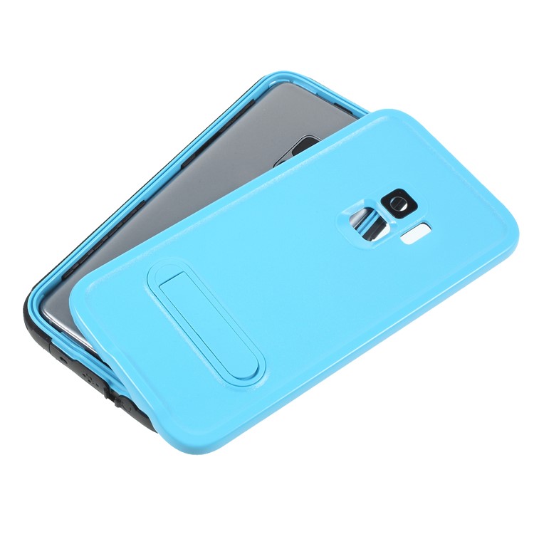 REDPEPPER Dustproof Snowproof Waterproof TPU + PC Mobile Phone Case with Kickstand for Samsung Galaxy S9 SM-G960 - Blue-6