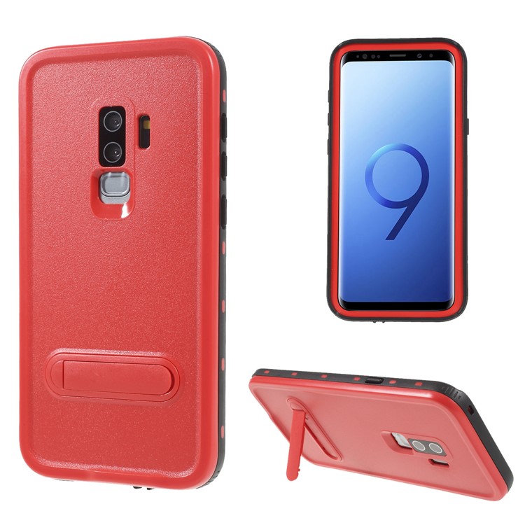 REDPEPPER Dustproof Snowproof Waterproof TPU + PC Case with Kickstand for Samsung Galaxy S9+ SM-G965 - Red-1