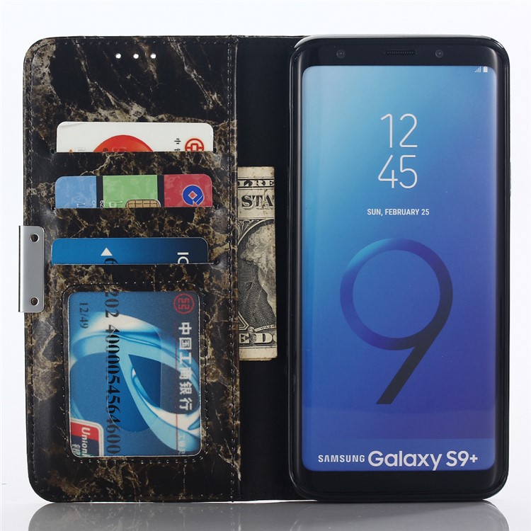 Marble Grain Wallet Leather Stand Case for Samsung Galaxy S9+ SM-G965 - Black-3