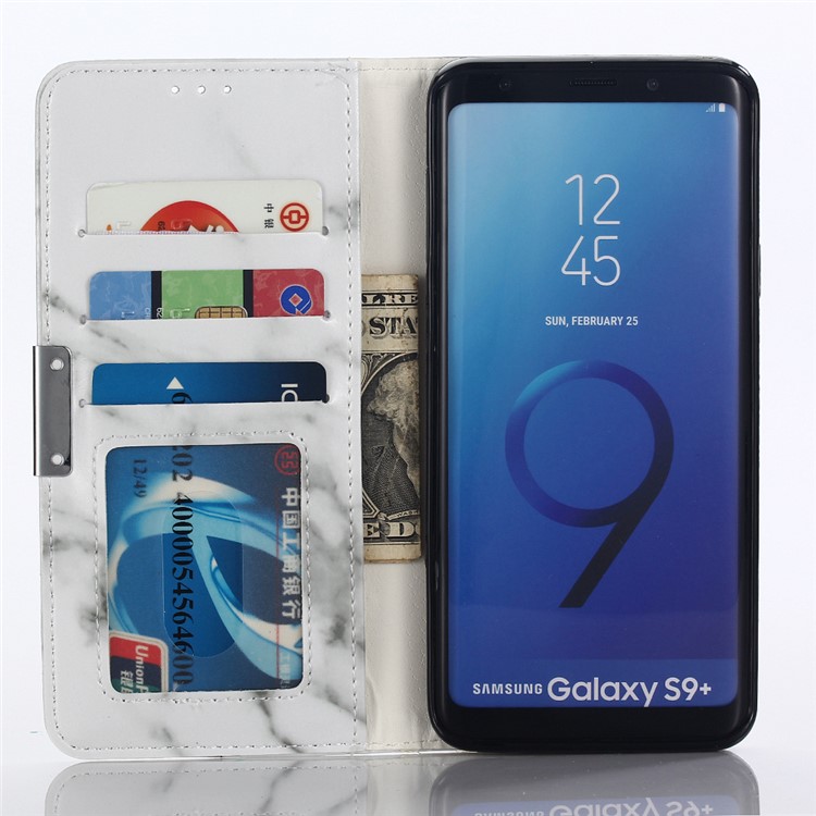 Marble Grain Wallet Leather Stand Cover for Samsung Galaxy S9+ SM-G965 - White-3