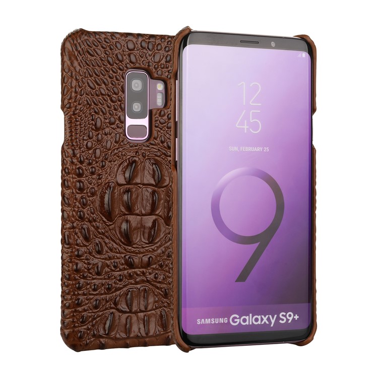 Crocodile Texture Genuine Leather Coated Plastic Lightweight Case Shell for Samsung Galaxy S9+ G965 - Brown-1