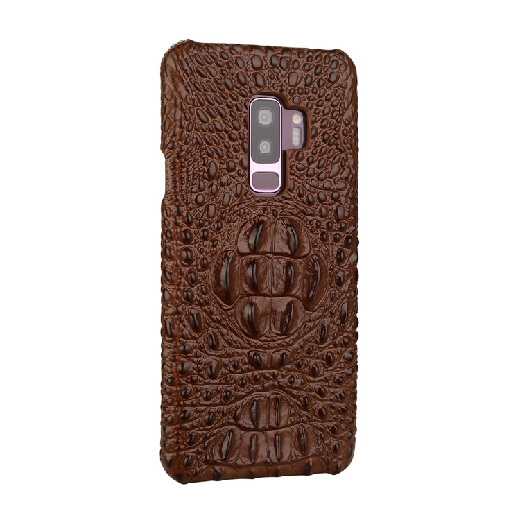 Crocodile Texture Genuine Leather Coated Plastic Lightweight Case Shell for Samsung Galaxy S9+ G965 - Brown-2