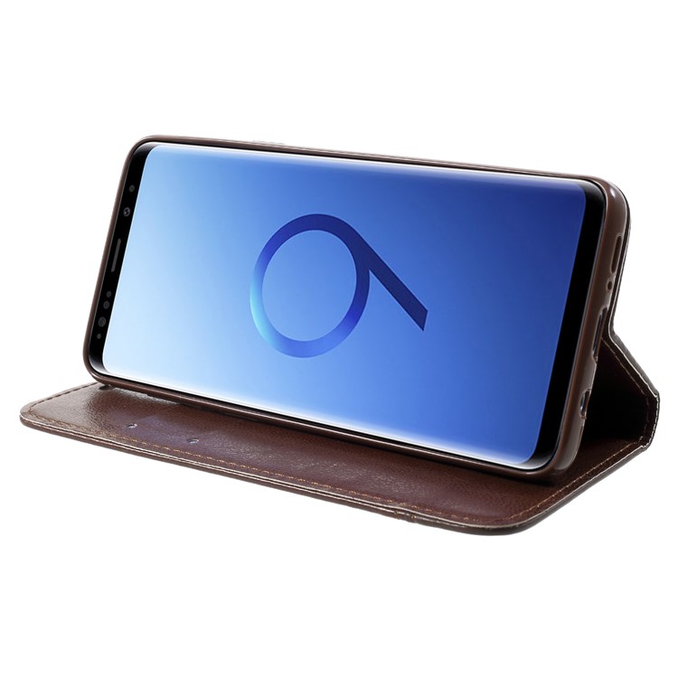 Splicing PU Leather Auto-absorbed Stand Shell with Card Slots for Samsung Galaxy S9 Plus SM-G965 - Brown-4