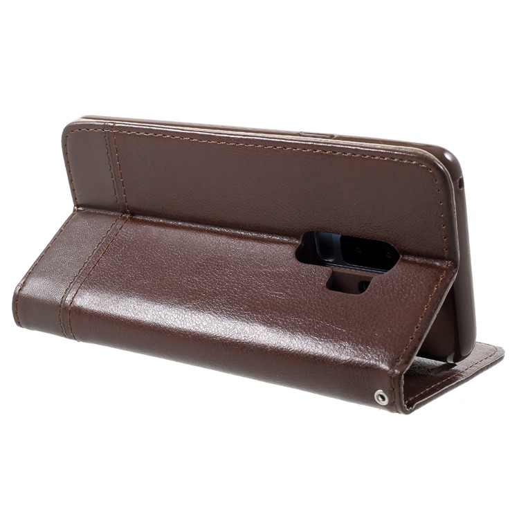 Splicing PU Leather Auto-absorbed Stand Shell with Card Slots for Samsung Galaxy S9 Plus SM-G965 - Brown-5