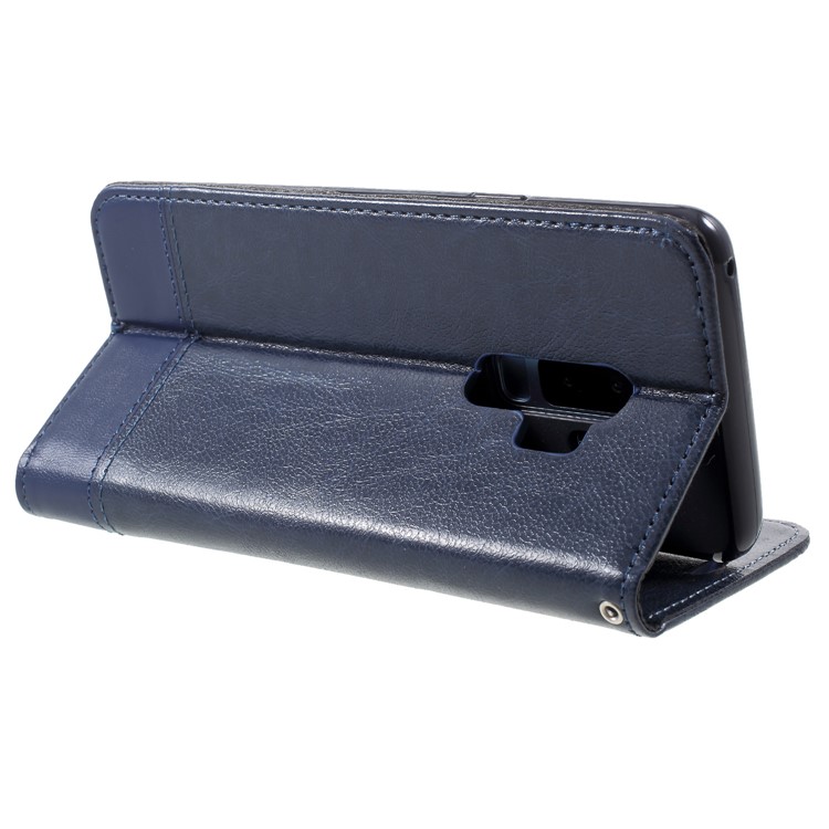 Splicing PU Leather Auto-absorbed Stand Casing with Card Slots for Samsung Galaxy S9 Plus SM-G965 - Blue-5