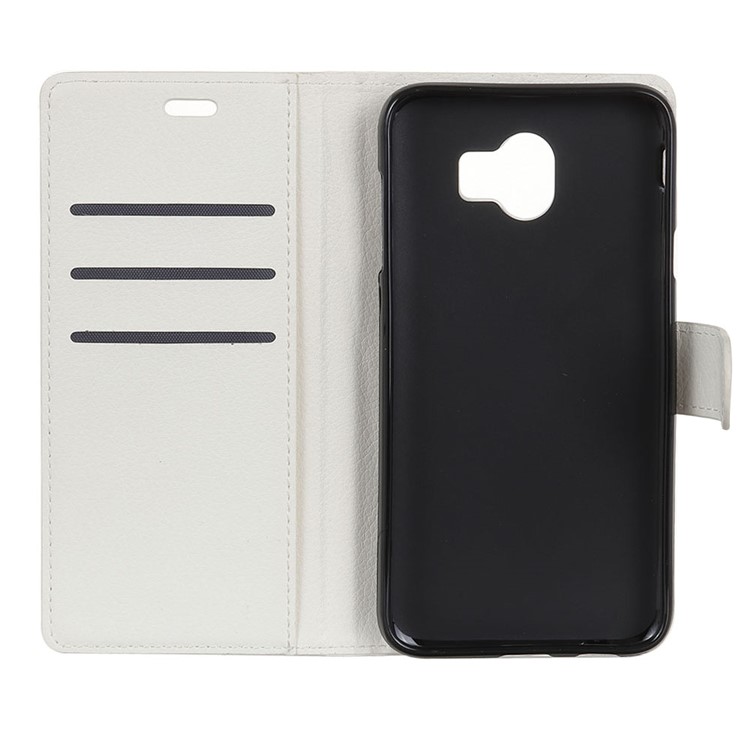Litchi Skin Wallet Leather Stand Cover for Samsung Galaxy J4 (2018) - White-7