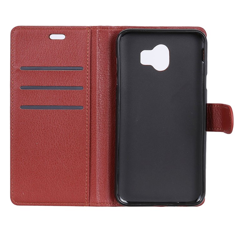 Litchi Skin Wallet Leather Stand Protective Shell for Samsung Galaxy J4 (2018) - Brown-7