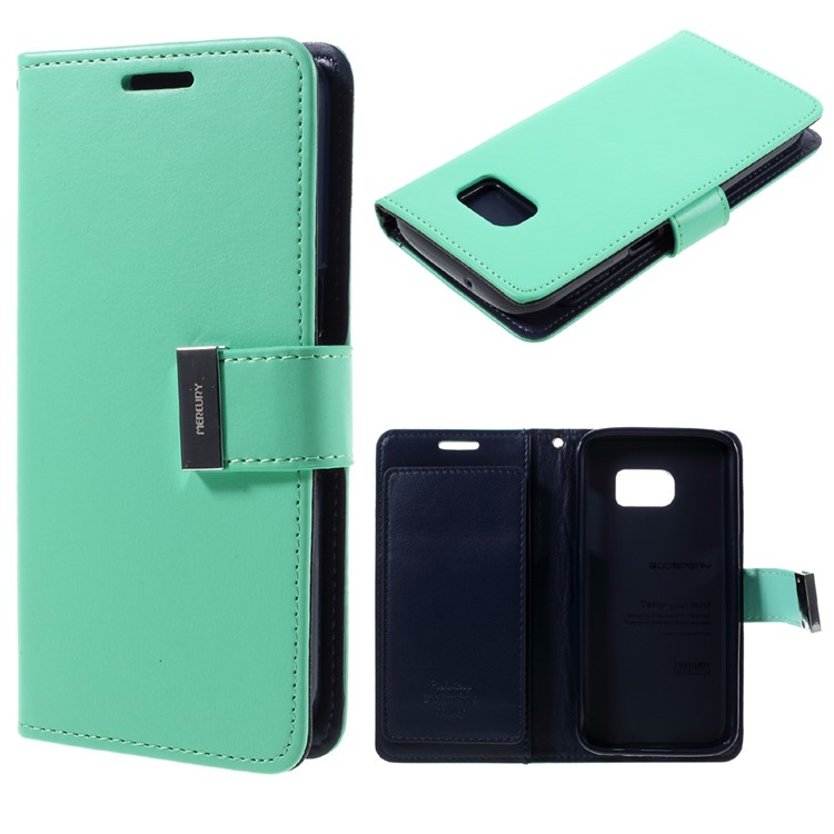 MERCURY GOOSPERY Rich Diary Leather Flip Case for Samsung Galaxy S7 - Cyan-1