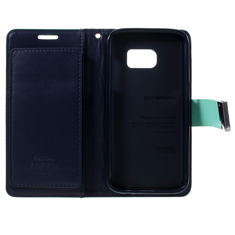 MERCURY GOOSPERY Rich Diary Leather Flip Case for Samsung Galaxy S7 - Cyan-5