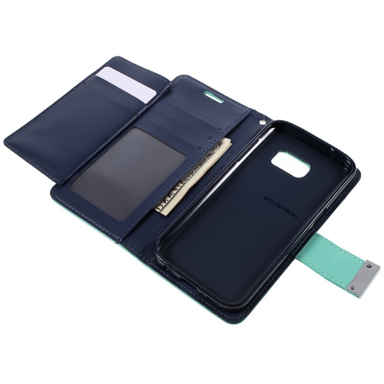 MERCURY GOOSPERY Rich Diary Leather Flip Case for Samsung Galaxy S7 - Cyan-6