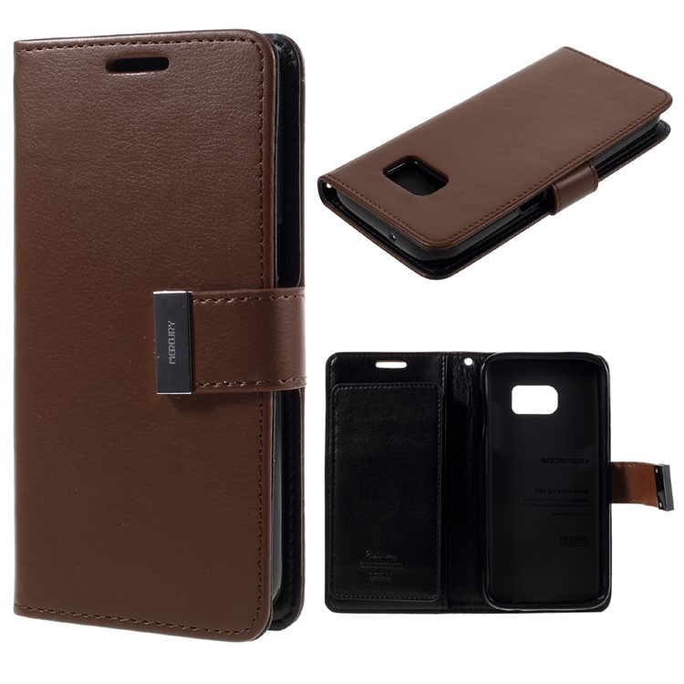 MERCURY GOOSPERY Rich Diary Card Slots Leather Case for Samsung Galaxy S7 - Brown-1