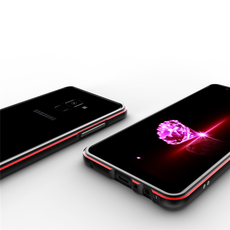 Screw Lock Plated Aluminium Alloy Bumper for Samsung Galaxy A8+ (2018) - Black / Red-7