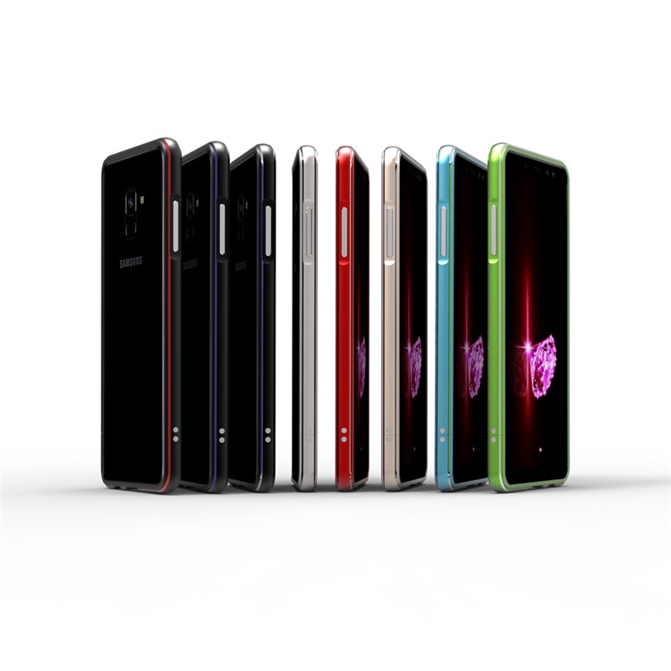 Screw Lock Plated Aluminium Alloy Bumper for Samsung Galaxy A8+ (2018) - Black / Red-9