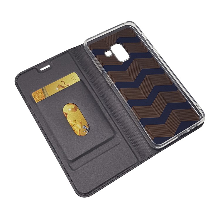 Magnetic Adsorption Leather Card Holder Case for Samsung Galaxy A8 (2018) - Black-5