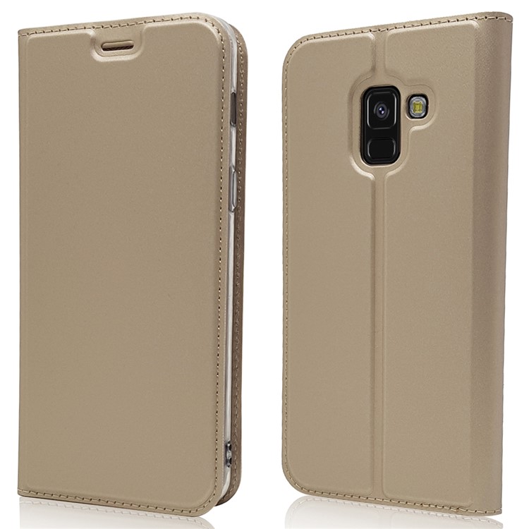 Magnetic Adsorption Leather Stand Case with Card Slot for Samsung Galaxy A8 (2018) - Gold-2