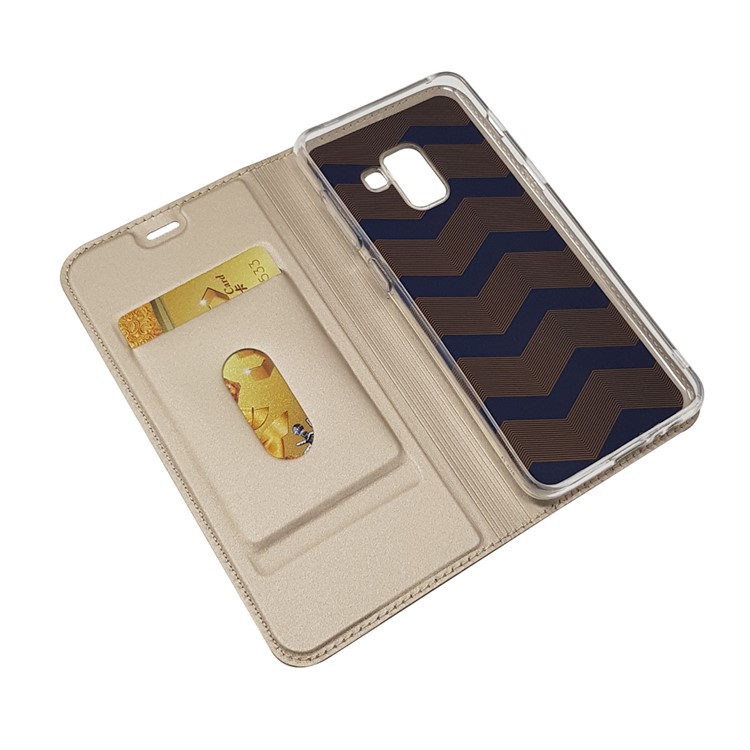 Magnetic Adsorption Leather Stand Case with Card Slot for Samsung Galaxy A8 (2018) - Gold-5