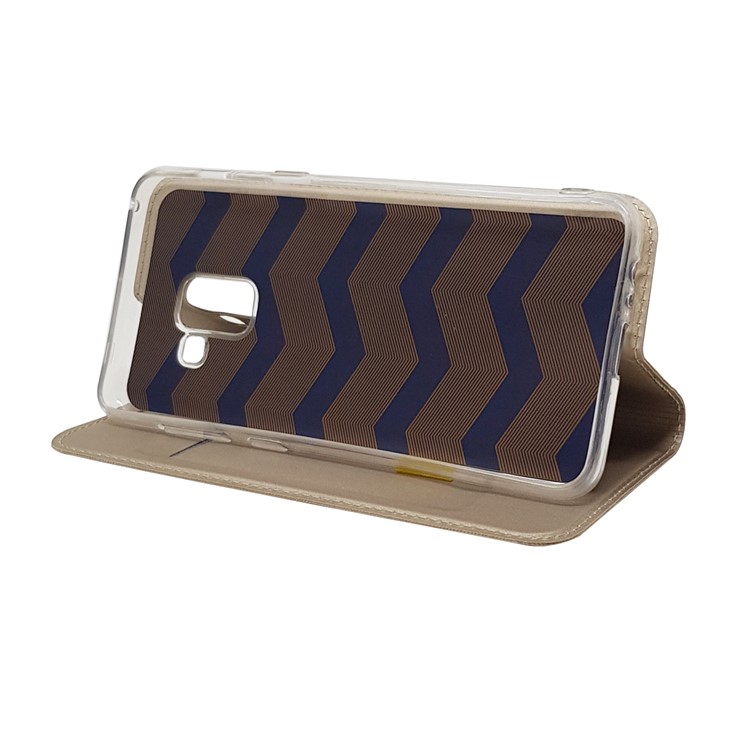 Magnetic Adsorption Leather Stand Case with Card Slot for Samsung Galaxy A8 (2018) - Gold-7