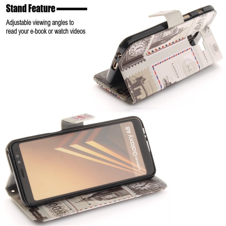 Pattern Printing Wallet Stand Leather Case for Samsung Galaxy A8 (2018) - London Elements-5