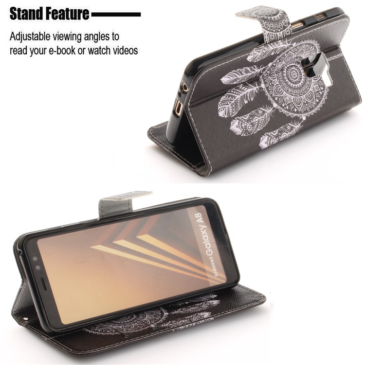 Pattern Printing Wallet Stand Leather Mobile Case for Samsung Galaxy A8 (2018) - Tribal Dream Catcher-5