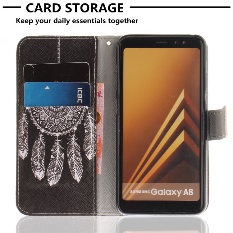 Pattern Printing Wallet Stand Leather Mobile Case for Samsung Galaxy A8 (2018) - Tribal Dream Catcher-7