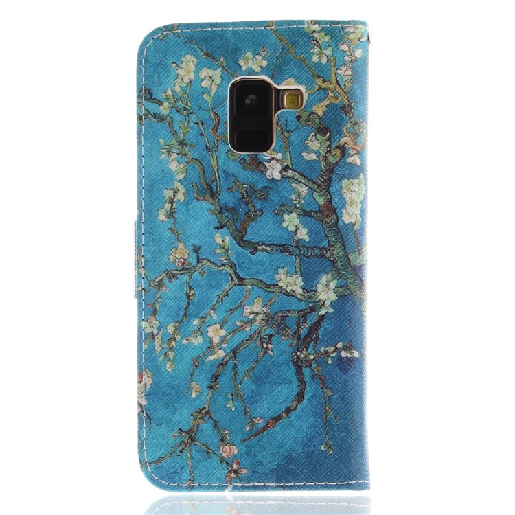 Pattern Printing Wallet Stand Leather Protector Case for Samsung Galaxy A8 (2018) - Almond Tree in Blossom-2