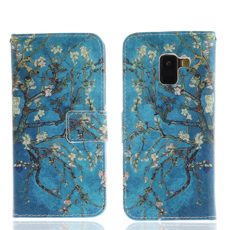 Pattern Printing Wallet Stand Leather Protector Case for Samsung Galaxy A8 (2018) - Almond Tree in Blossom-3
