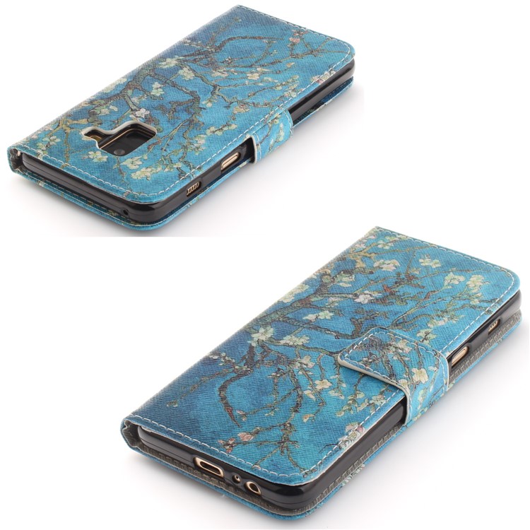 Pattern Printing Wallet Stand Leather Protector Case for Samsung Galaxy A8 (2018) - Almond Tree in Blossom-4