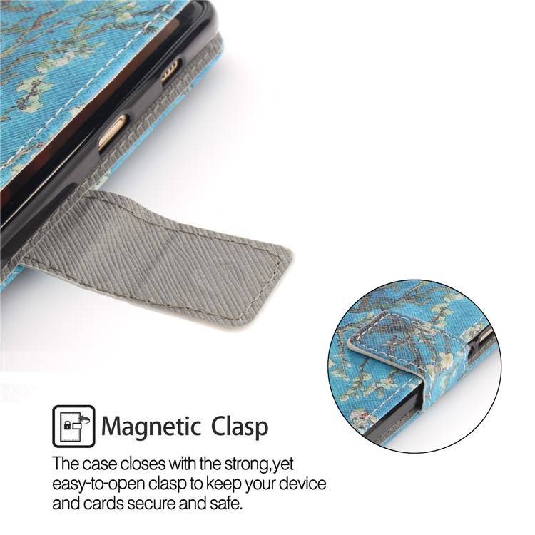 Pattern Printing Wallet Stand Leather Protector Case for Samsung Galaxy A8 (2018) - Almond Tree in Blossom-6